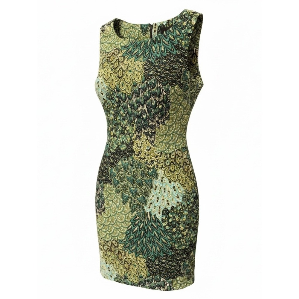 Connected Apparel size 6 Green teal Patterned Sleeveless Sheath Dress sleeveless